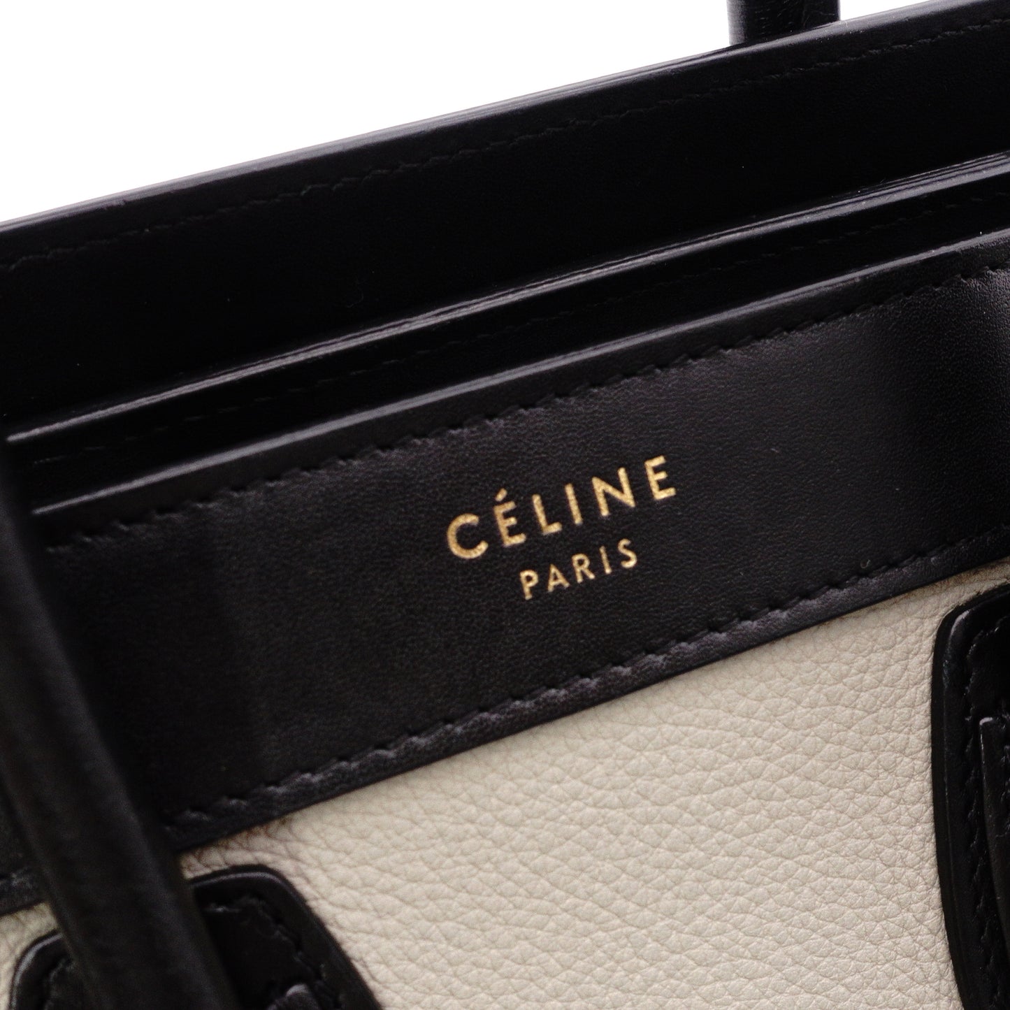 CELINE Luggage Nano Shopper Handbag, Leather, Beige/Black, 2-Way Crossbody