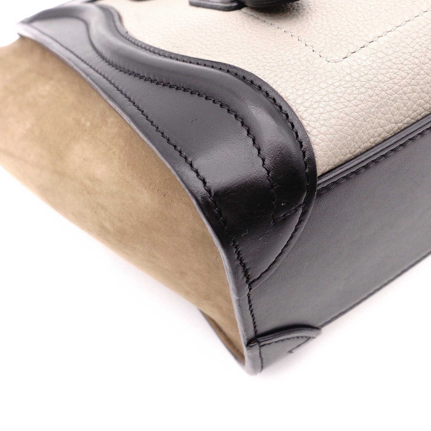 CELINE Luggage Nano Shopper Handbag, Leather, Beige/Black, 2-Way Crossbody