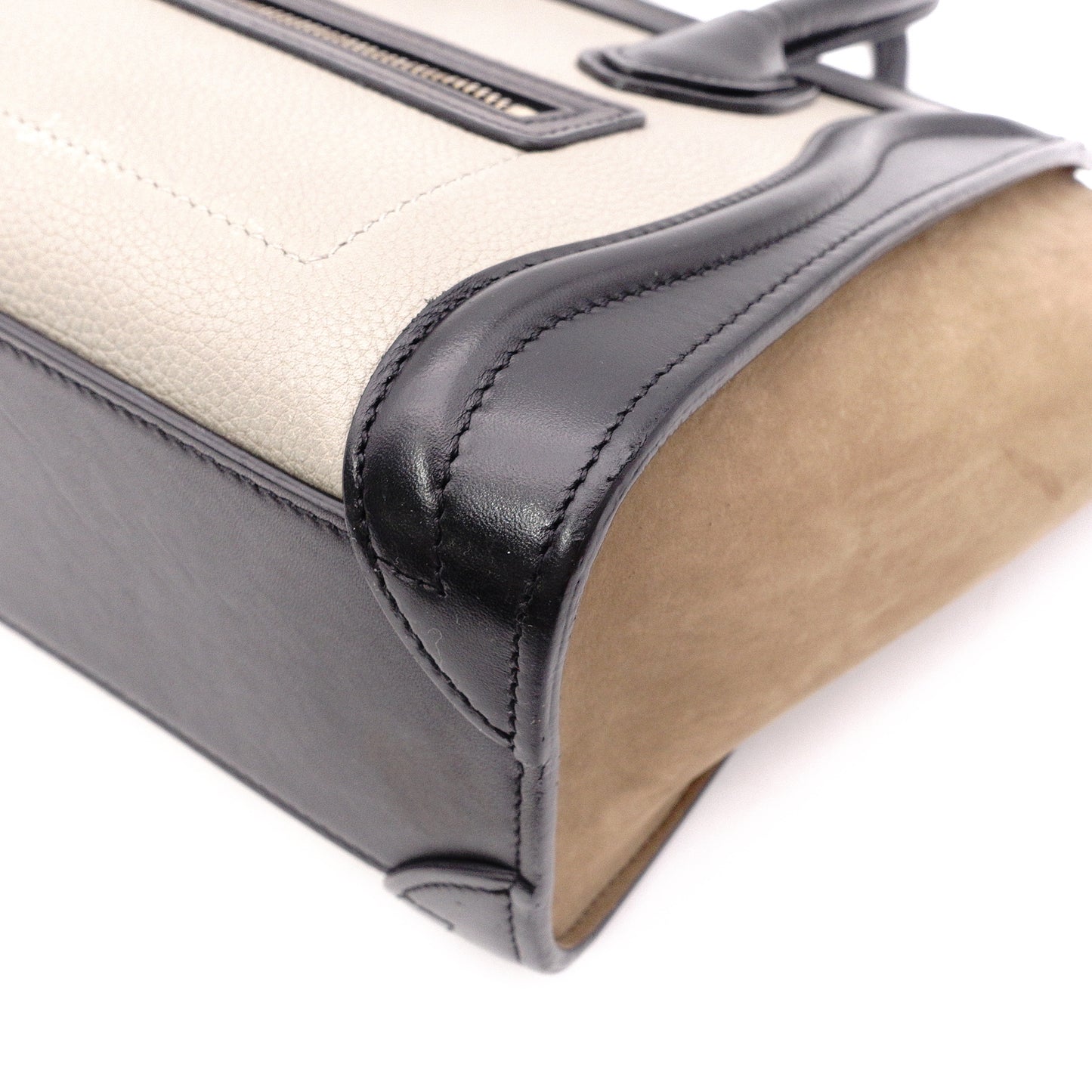 CELINE Luggage Nano Shopper Handbag, Leather, Beige/Black, 2-Way Crossbody