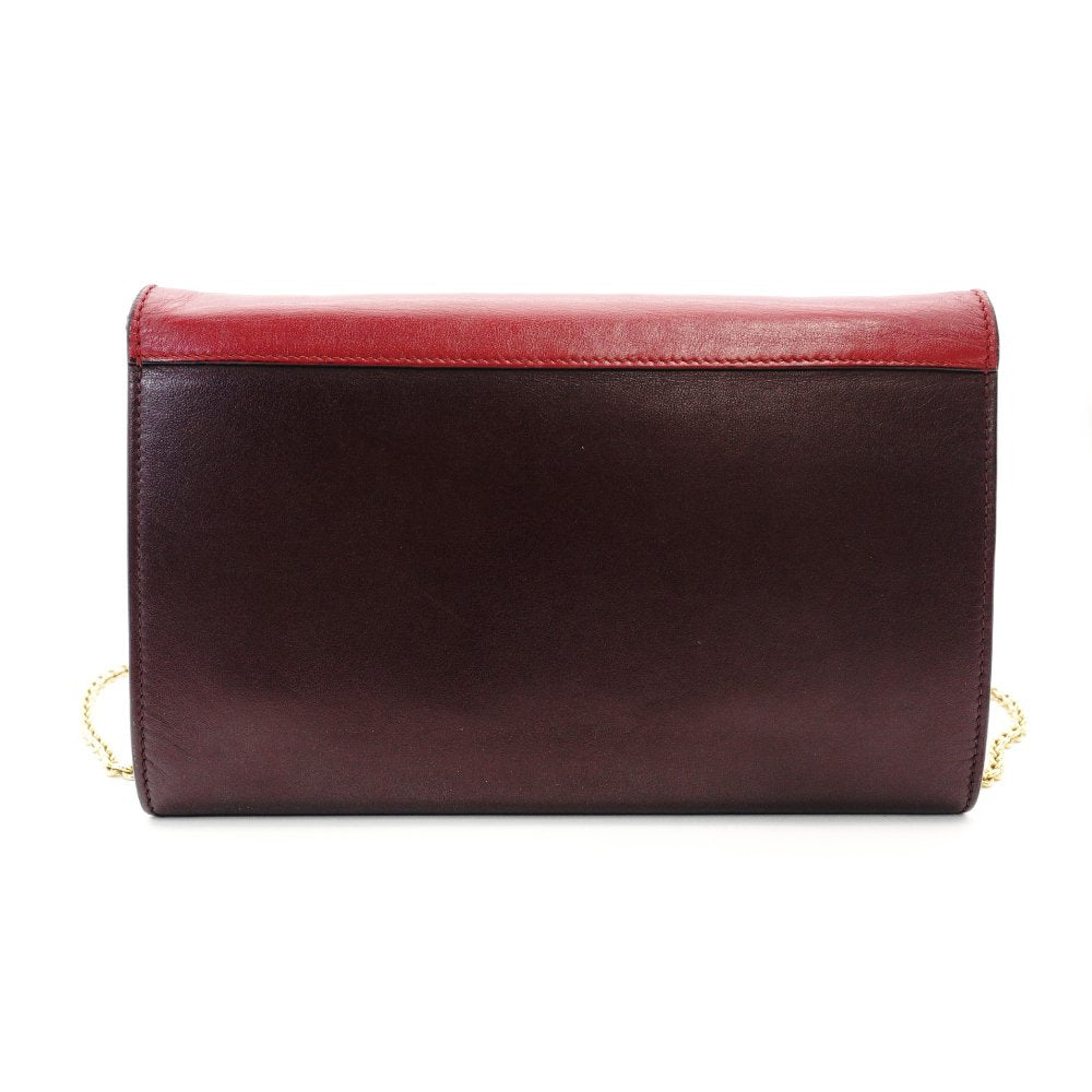 CELINE Tri-Faure Chain Wallet Red Leather Gold Hardware Long Wallet Shoulder Bag R801981