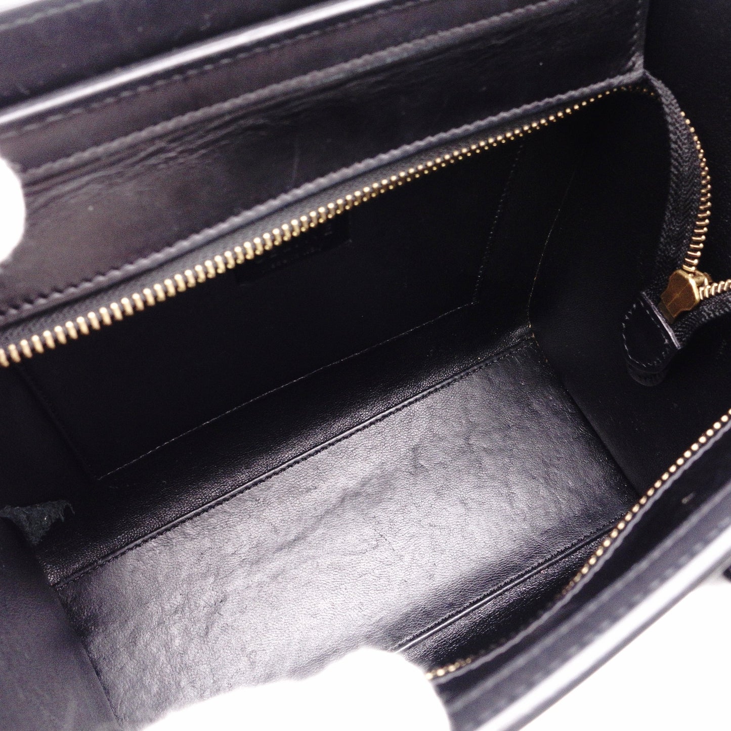 CELINE Luggage Nano Shopper Handbag, Leather, Beige/Black, 2-Way Crossbody