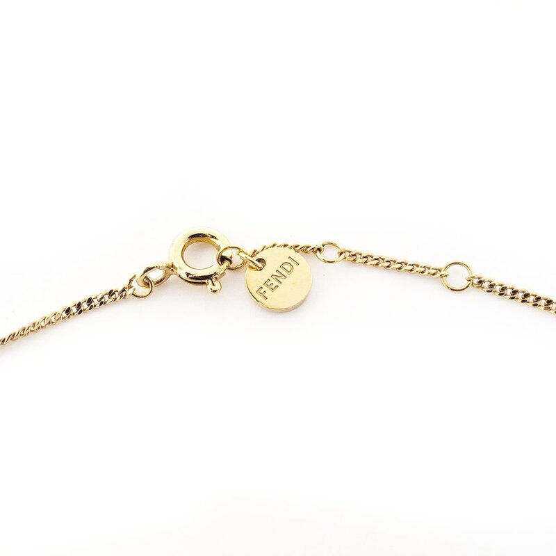 FENDI F Logo Rhinestone Necklace Gold Pendant with Box 7-9-791