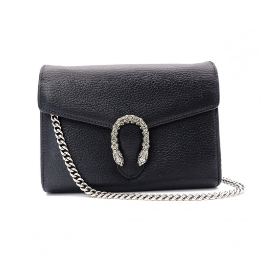 GUCCI Dionysus Shoulder Bag, Leather, Black with Silver Hardware