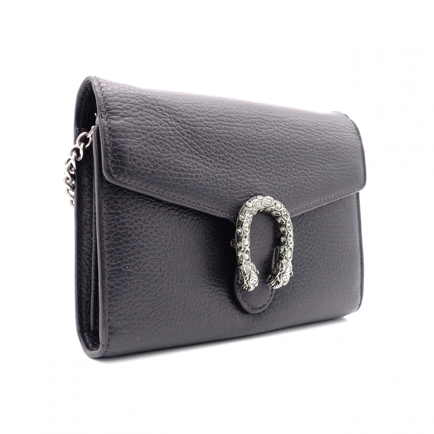 GUCCI Dionysus Shoulder Bag, Leather, Black with Silver Hardware