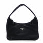 PRADA Mini Hobo Bag, Handbag, Nylon, Black, Triangle Logo, Mini Bag