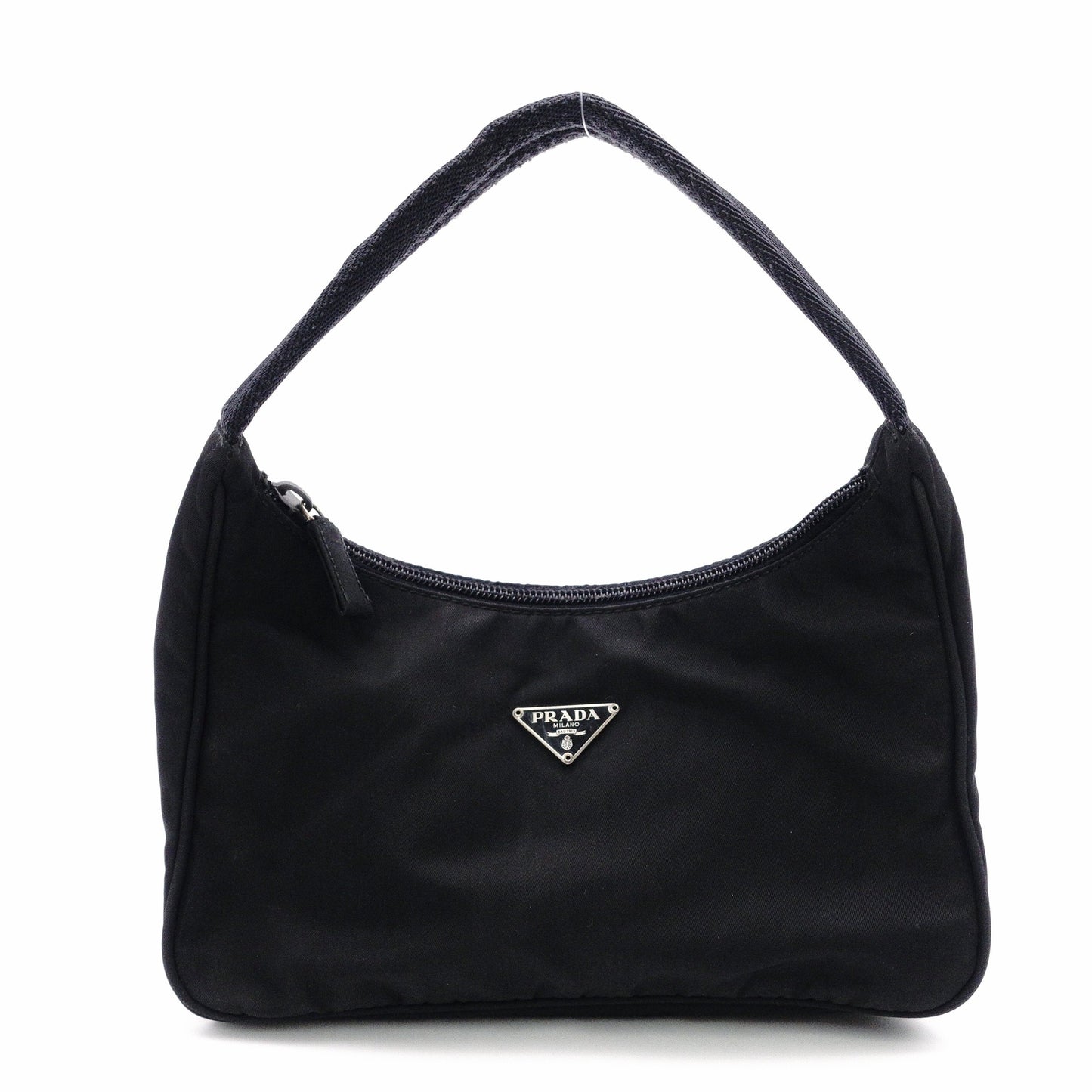 PRADA Mini Hobo Bag, Handbag, Nylon, Black, Triangle Logo, Mini Bag