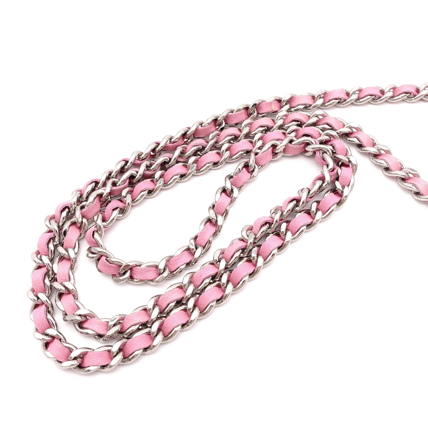 CHANEL Matelassé Wallet Chain, Leather, Pink, Crossbody, Silver Hardware