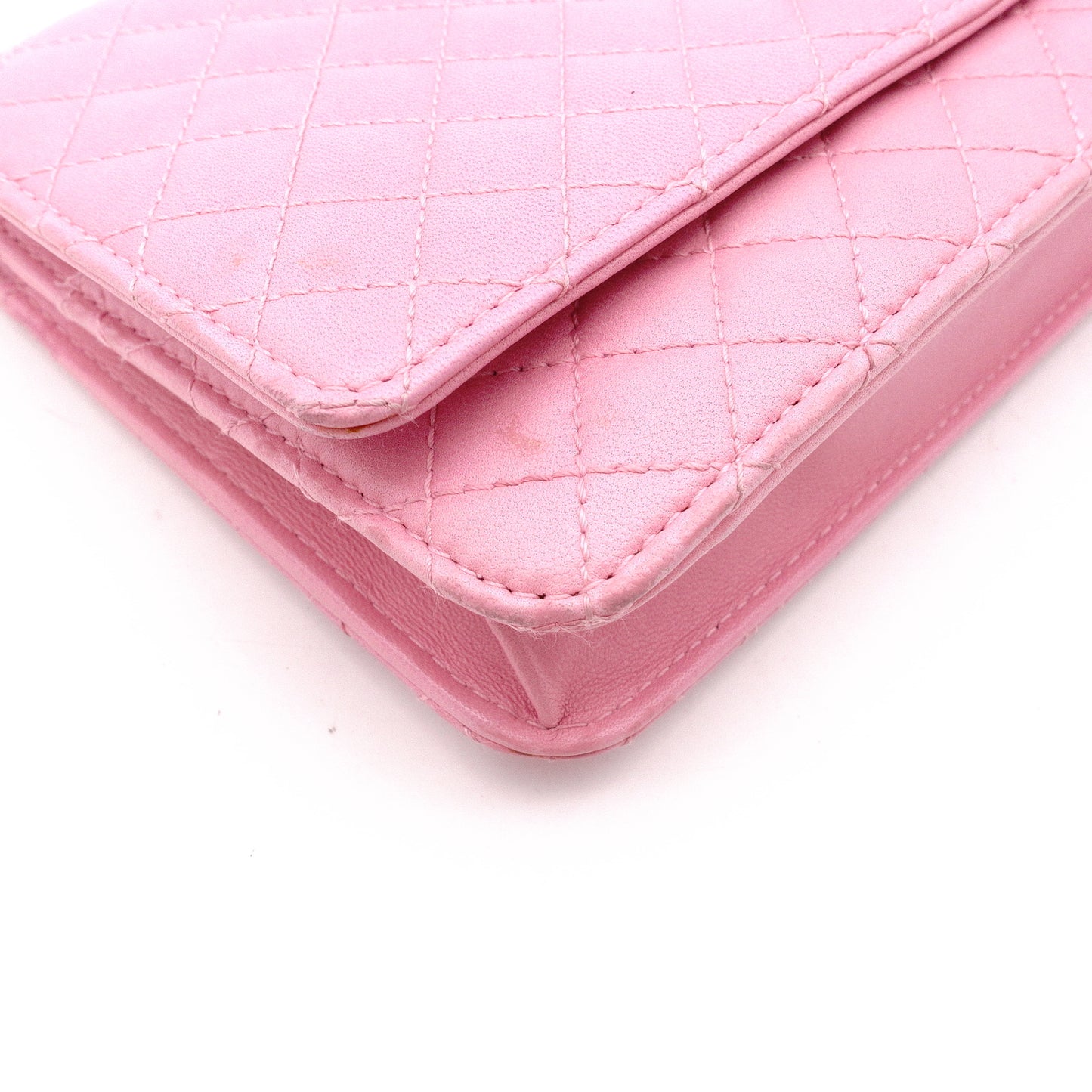 CHANEL Matelassé Wallet Chain, Leather, Pink, Crossbody, Silver Hardware