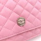 CHANEL Matelassé Wallet Chain, Leather, Pink, Crossbody, Silver Hardware