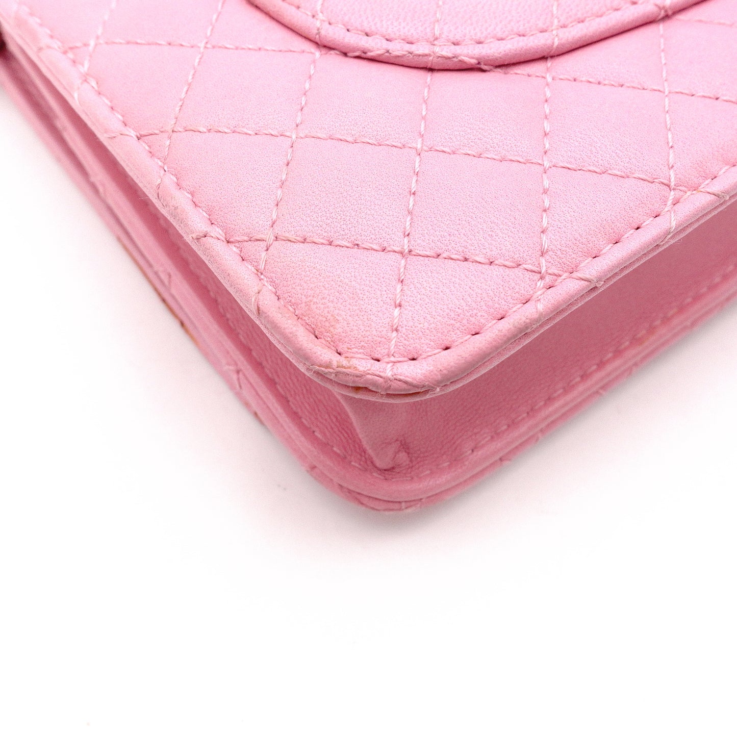 CHANEL Matelassé Wallet Chain, Leather, Pink, Crossbody, Silver Hardware