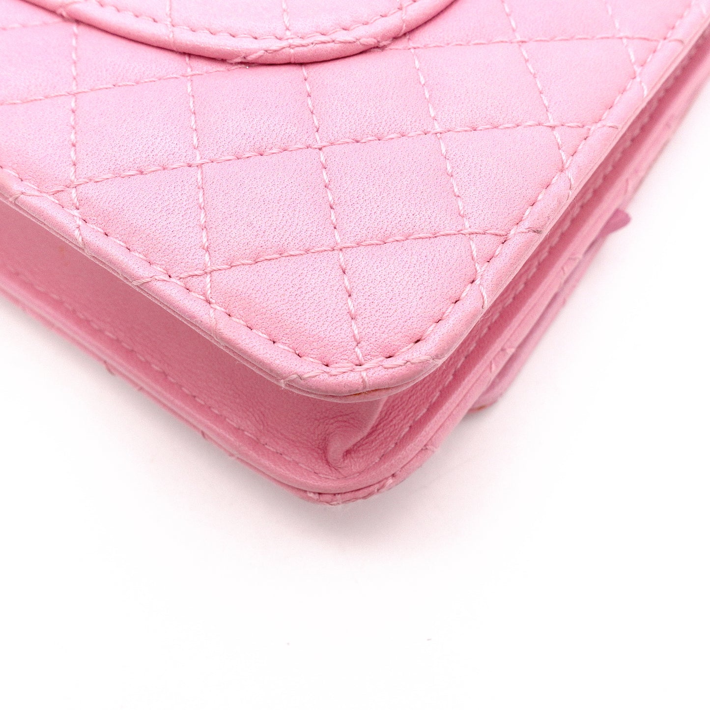 CHANEL Matelassé Wallet Chain, Leather, Pink, Crossbody, Silver Hardware