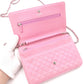 CHANEL Matelassé Wallet Chain, Leather, Pink, Crossbody, Silver Hardware