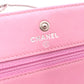 CHANEL Matelassé Wallet Chain, Leather, Pink, Crossbody, Silver Hardware