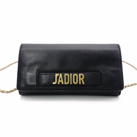 Christian Dior J'ADIOR Wallet Chain, Leather, Black, Crossbody, Gold Hardware