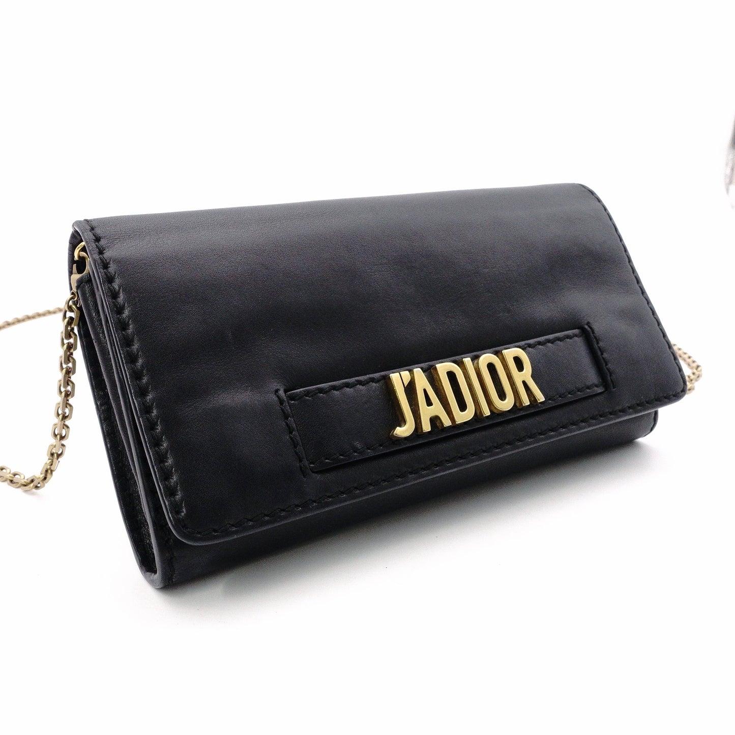 Christian Dior J'ADIOR Wallet Chain, Leather, Black, Crossbody, Gold Hardware