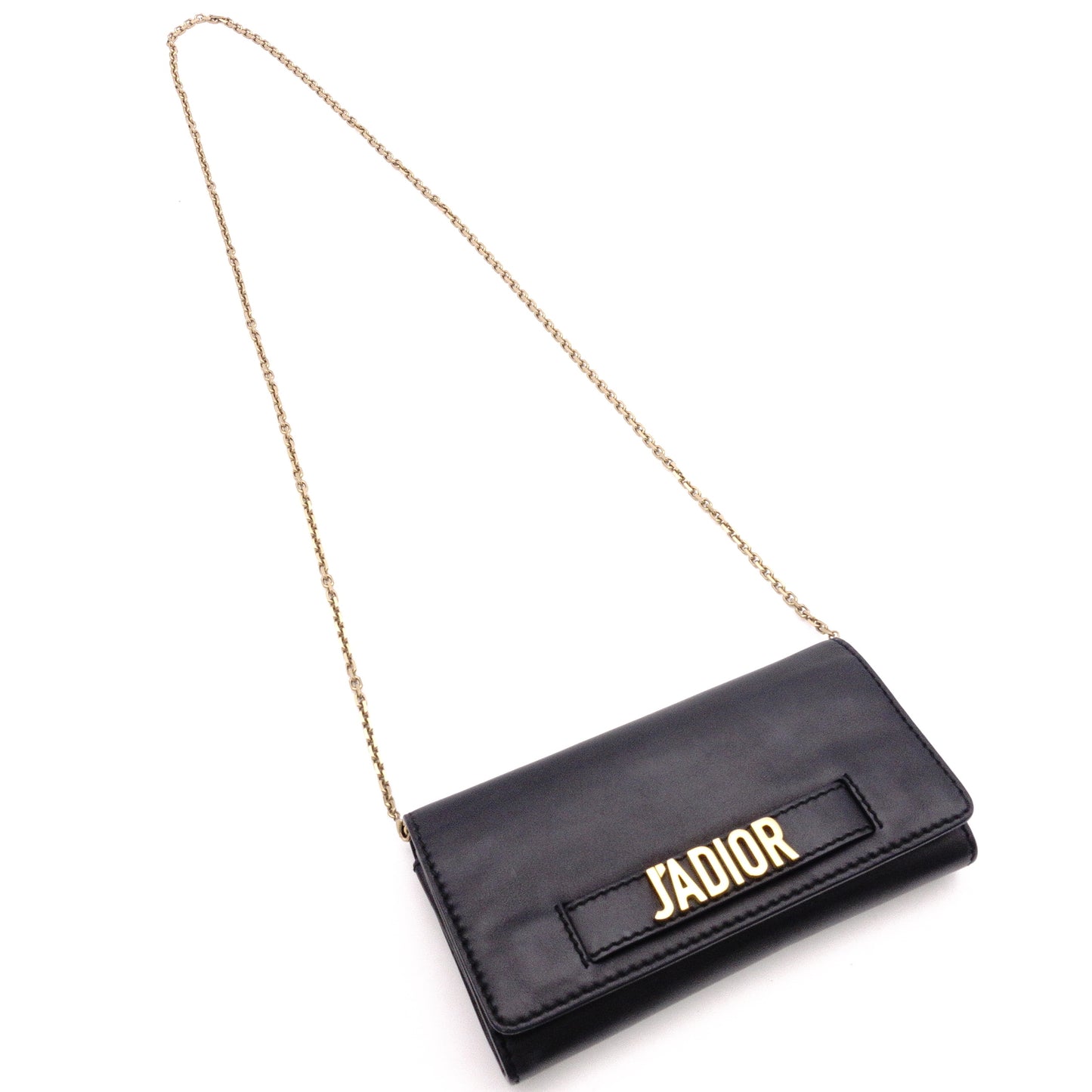 Christian Dior J'ADIOR Wallet Chain, Leather, Black, Crossbody, Gold Hardware