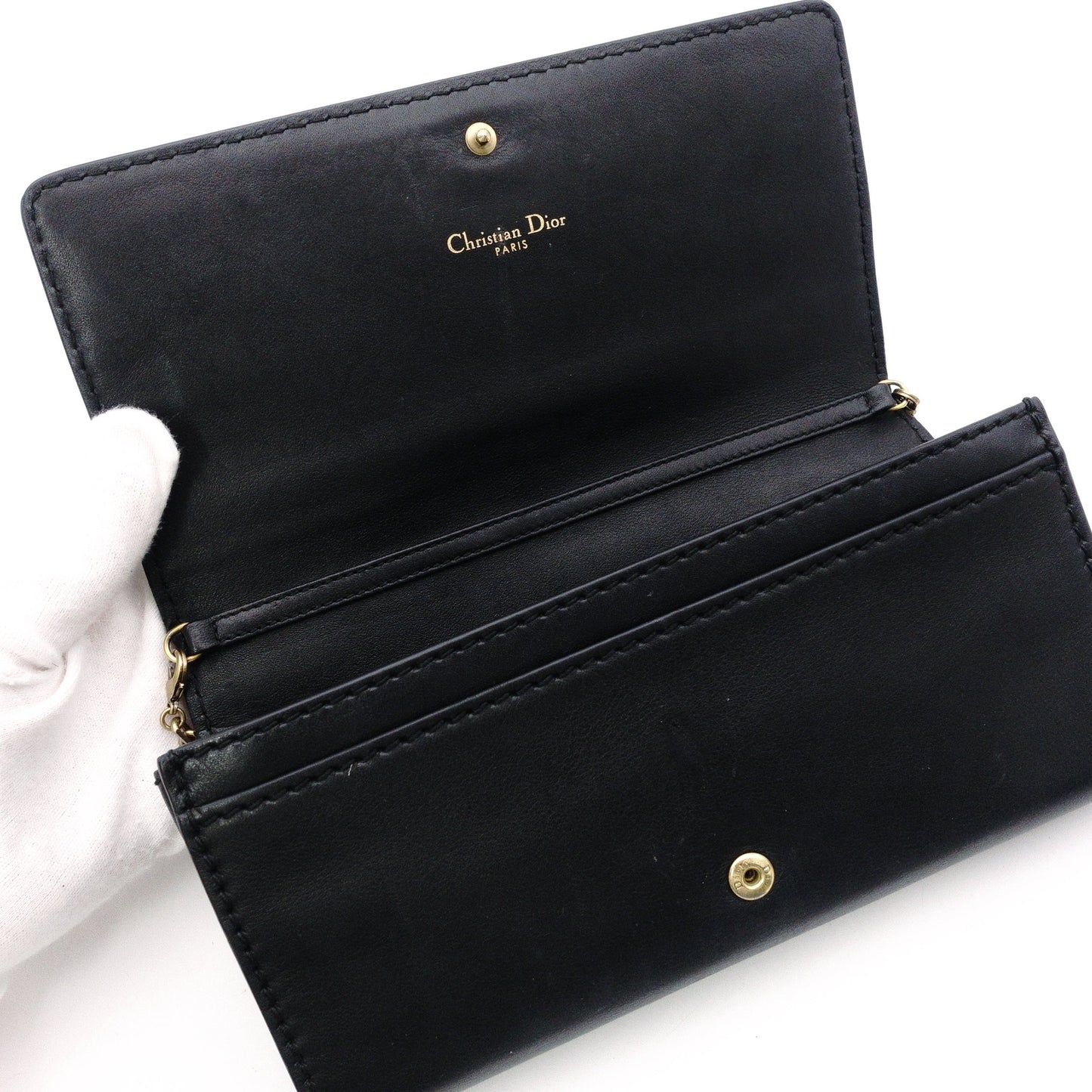 Christian Dior J'ADIOR Wallet Chain, Leather, Black, Crossbody, Gold Hardware