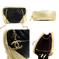CHANEL Chevron V-Stitch Chain Shoulder Bag Black × Gold Leather Crossbody 7-9-592