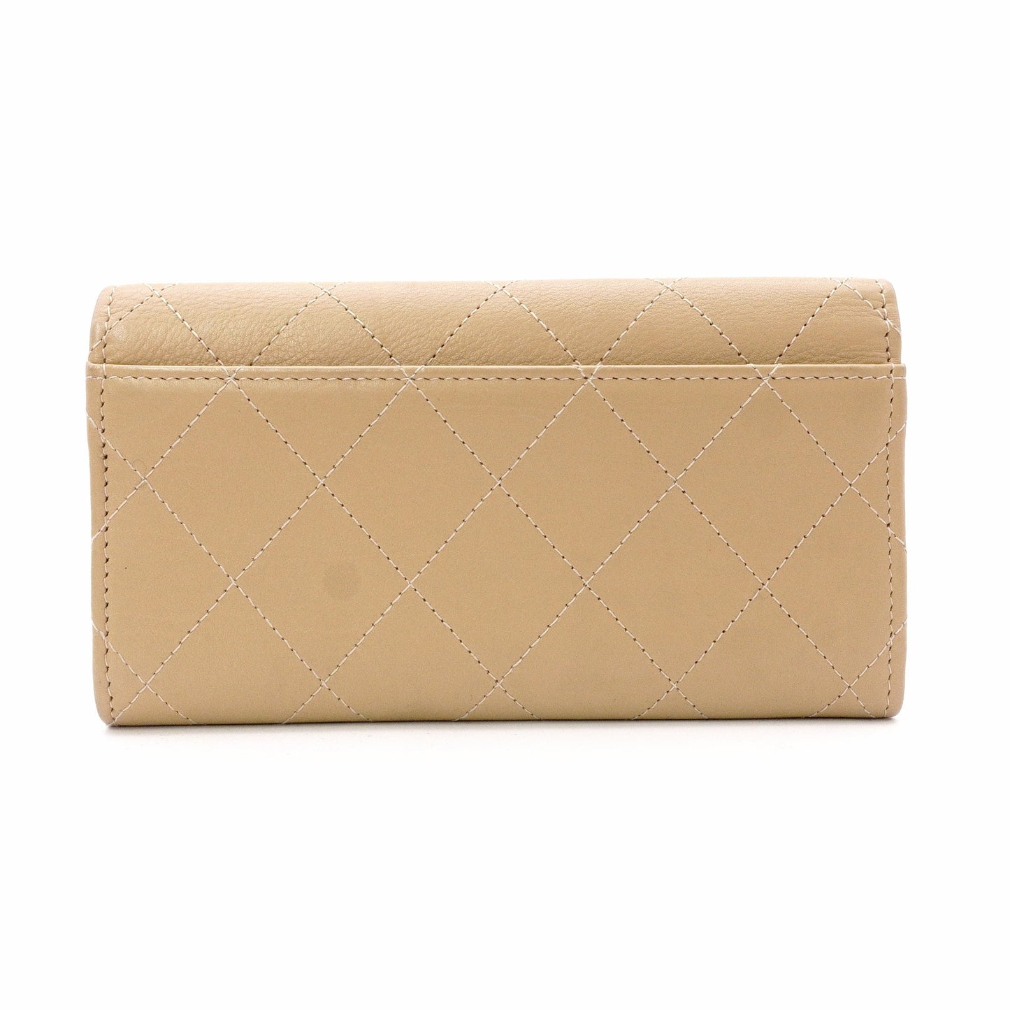 CHANEL Lambskin Matelassé Long Wallet, Leather, Beige, Gold Hardware