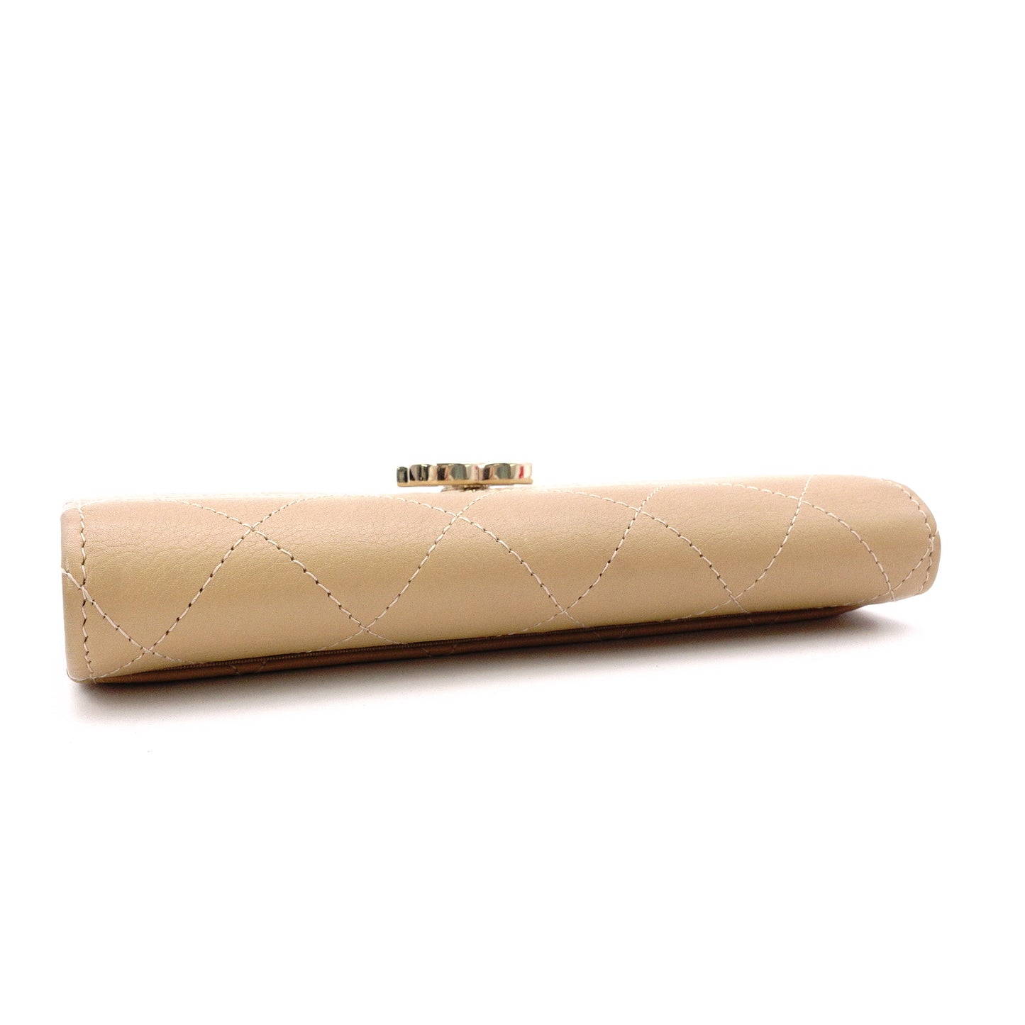 CHANEL Lambskin Matelassé Long Wallet, Leather, Beige, Gold Hardware