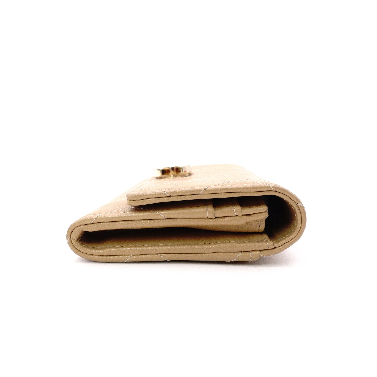 CHANEL Lambskin Matelassé Long Wallet, Leather, Beige, Gold Hardware