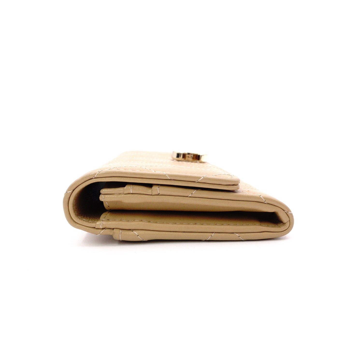 CHANEL Lambskin Matelassé Long Wallet, Leather, Beige, Gold Hardware