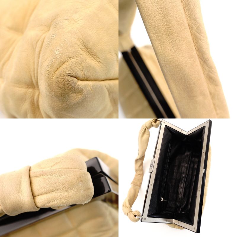 CHANEL Chocolate Bar One-Shoulder Bag Beige × Black Leather Lambskin 7-9-583