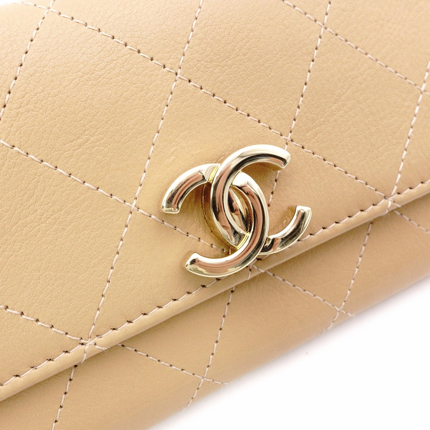 CHANEL Lambskin Matelassé Long Wallet, Leather, Beige, Gold Hardware