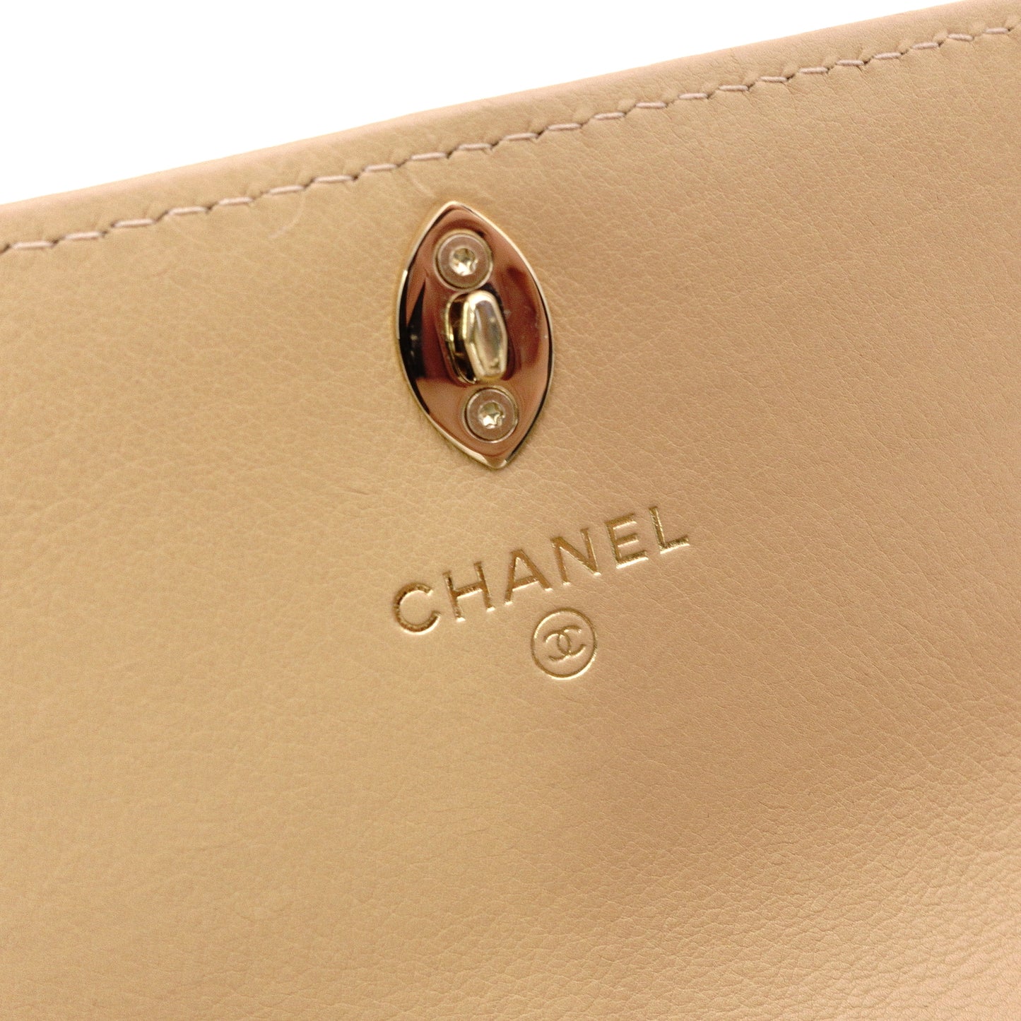 CHANEL Lambskin Matelassé Long Wallet, Leather, Beige, Gold Hardware
