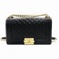 CHANEL Boy Chanel Medium Quilted Black Lambskin Shoulder Bag with Gold Hardware R8011034