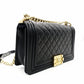 CHANEL Boy Chanel Medium Quilted Black Lambskin Shoulder Bag with Gold Hardware R8011034