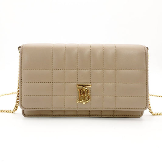 Burberry Laura TB Logo Chain Shoulder Bag Beige Leather Gold Hardware 7-11-606