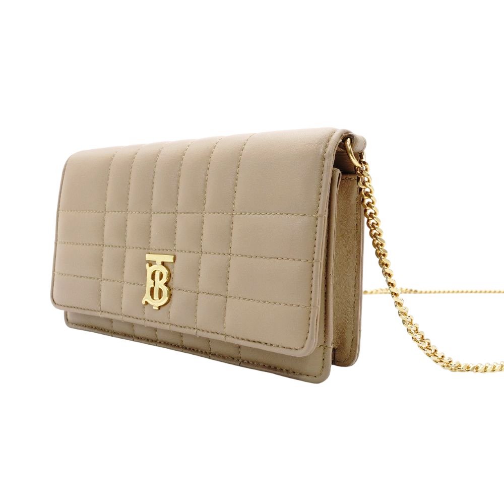 Burberry Laura TB Logo Chain Shoulder Bag Beige Leather Gold Hardware 7-11-606