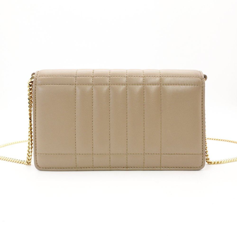 Burberry Laura TB Logo Chain Shoulder Bag Beige Leather Gold Hardware 7-11-606