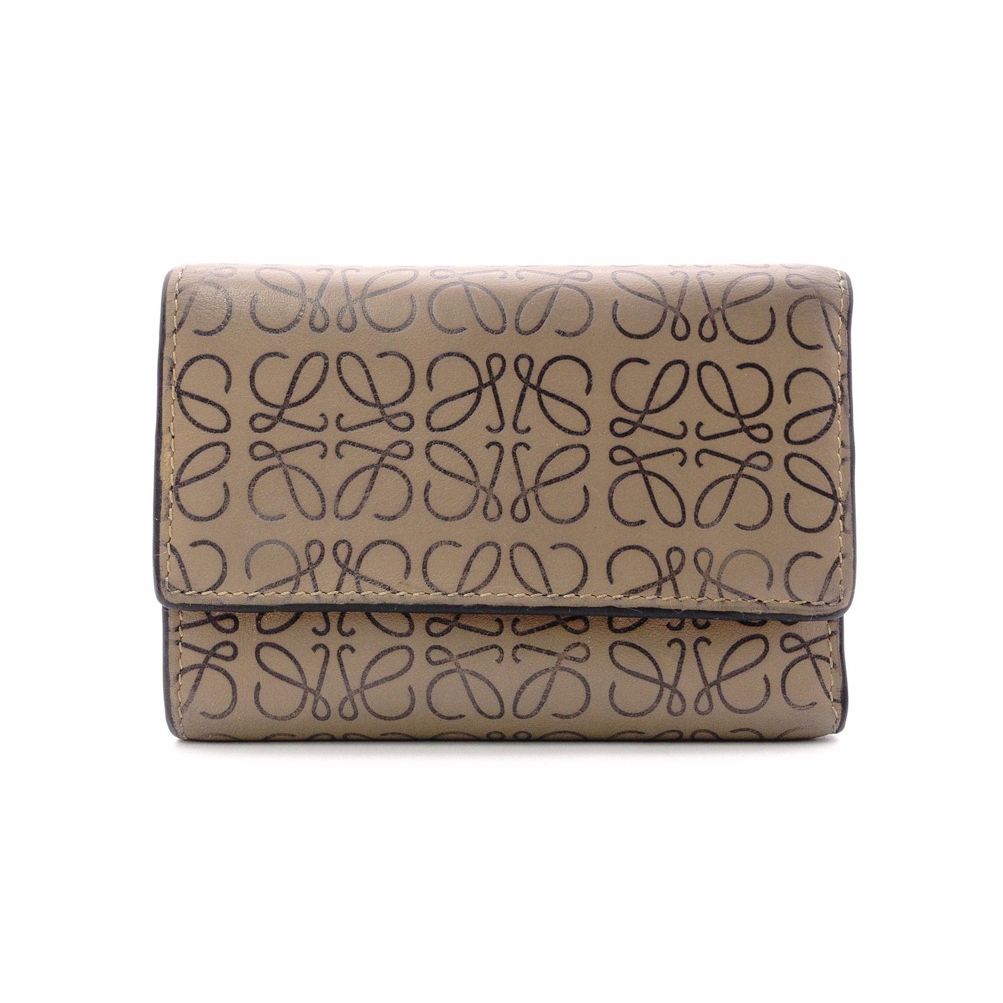 LOEWE Repeat Anagram Tri-fold Wallet, Leather, Brown, Wallet, Logo, Black