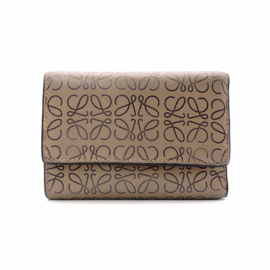 LOEWE Repeat Anagram Tri-fold Wallet, Leather, Brown, Wallet, Logo, Black