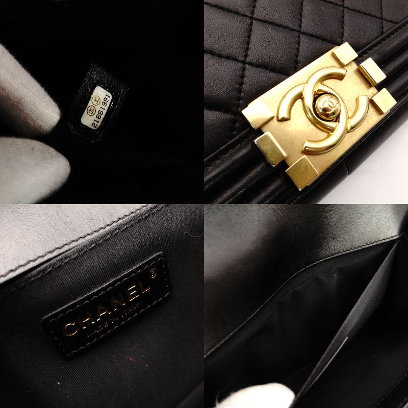 CHANEL Boy Chanel Medium Quilted Black Lambskin Shoulder Bag with Gold Hardware R8011034