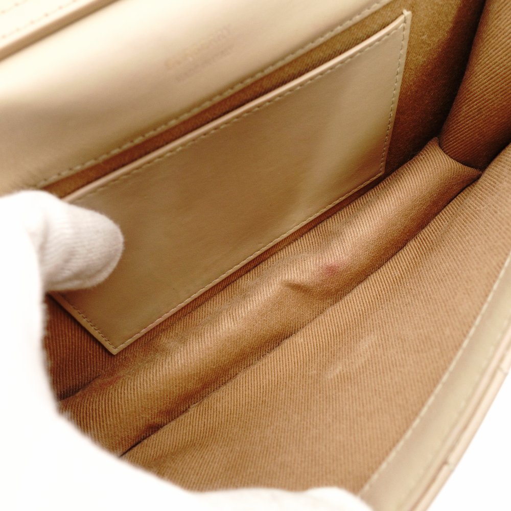 Burberry Laura TB Logo Chain Shoulder Bag Beige Leather Gold Hardware 7-11-606