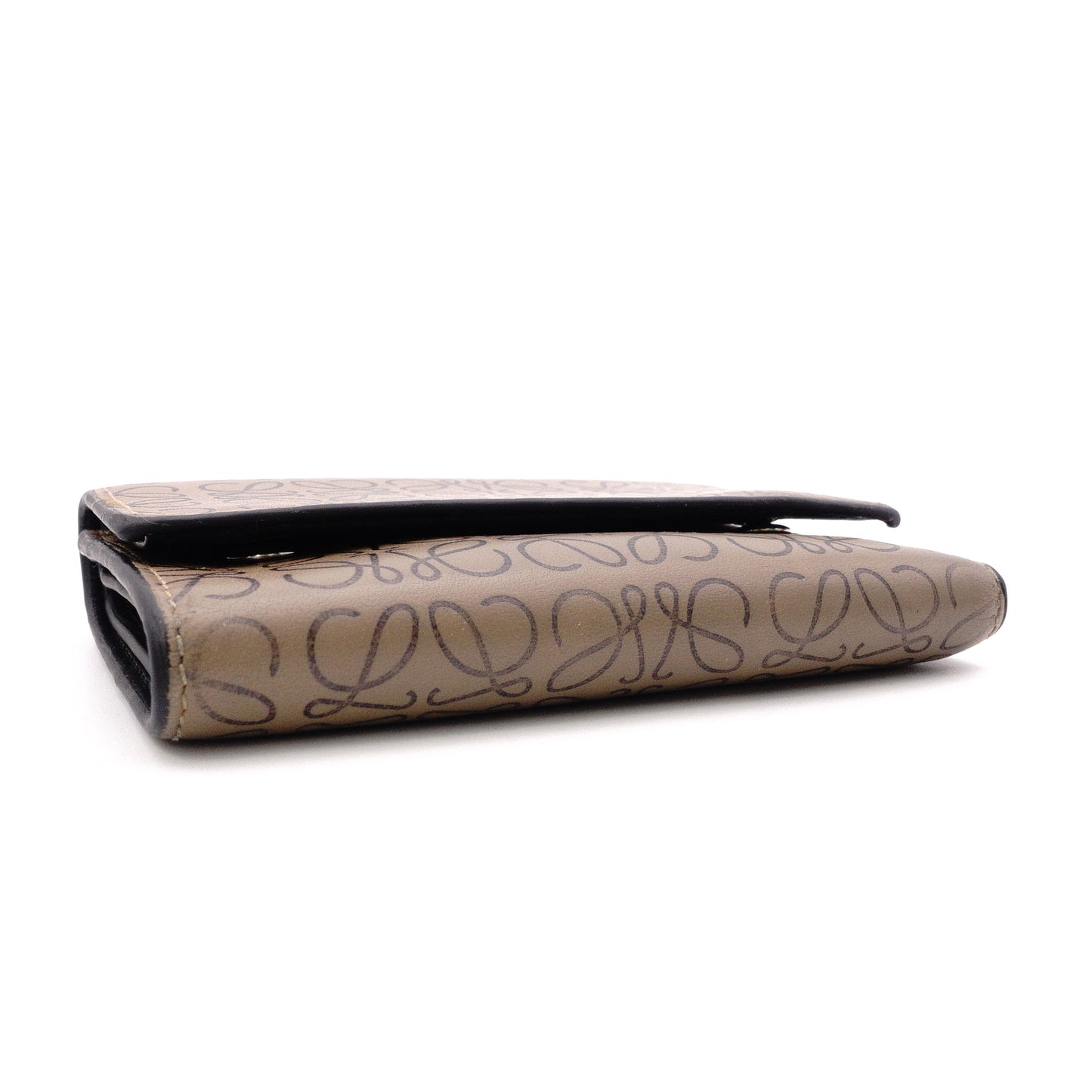 LOEWE Repeat Anagram Tri-fold Wallet, Leather, Brown, Wallet, Logo, Black