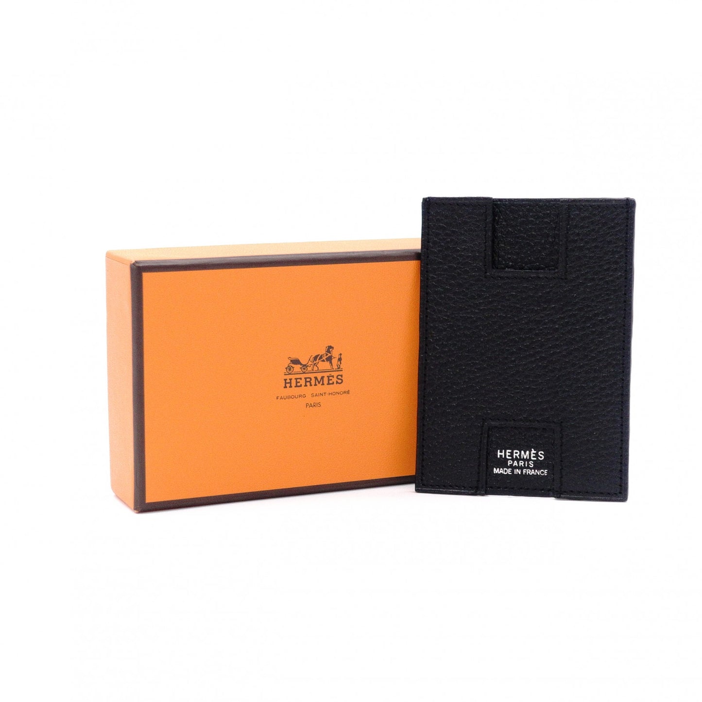 HERMES Rodling Card Case, Leather, Black, Business Card Holder, Black, H Logo, Men's