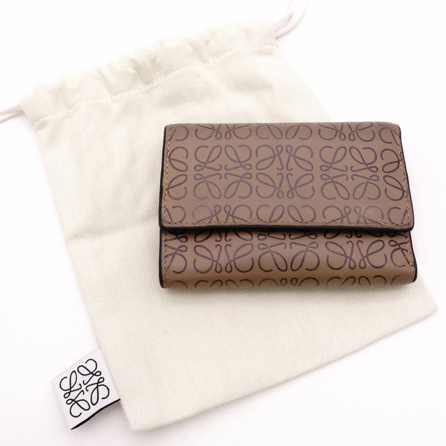 LOEWE Repeat Anagram Tri-fold Wallet, Leather, Brown, Wallet, Logo, Black