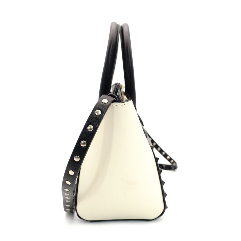 Valentino Garavani Rock Stud 2-Way Handbag Black × White Leather Black 7-7-312