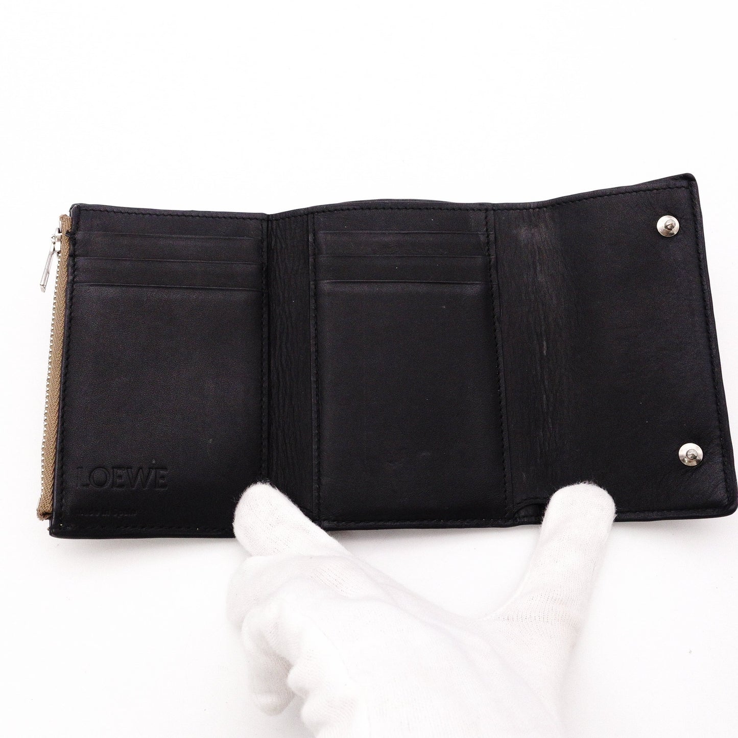 LOEWE Repeat Anagram Tri-fold Wallet, Leather, Brown, Wallet, Logo, Black