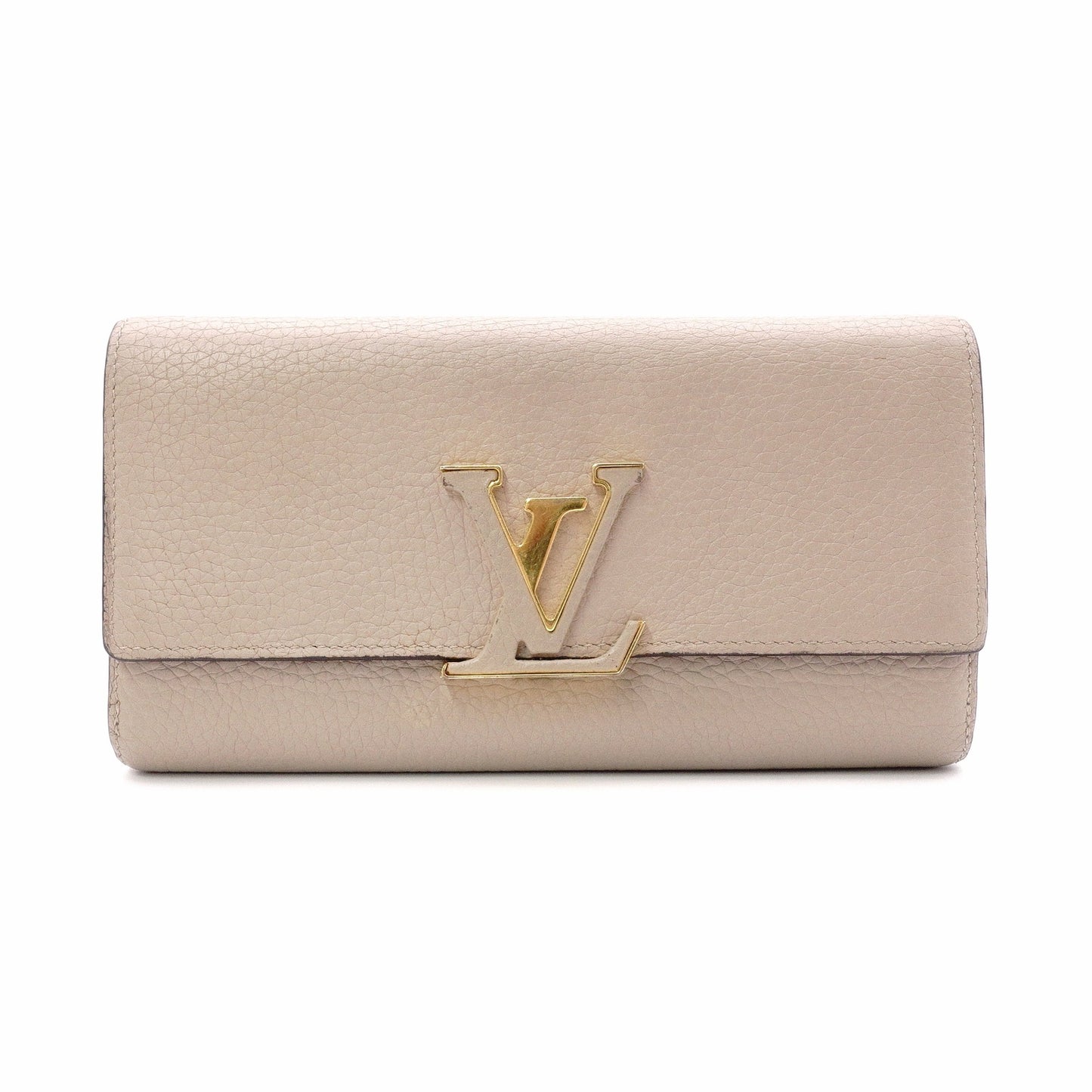LOUIS VUITTON Portofolio Capucines Long Wallet, Leather, Beige, LV Gold Hardware