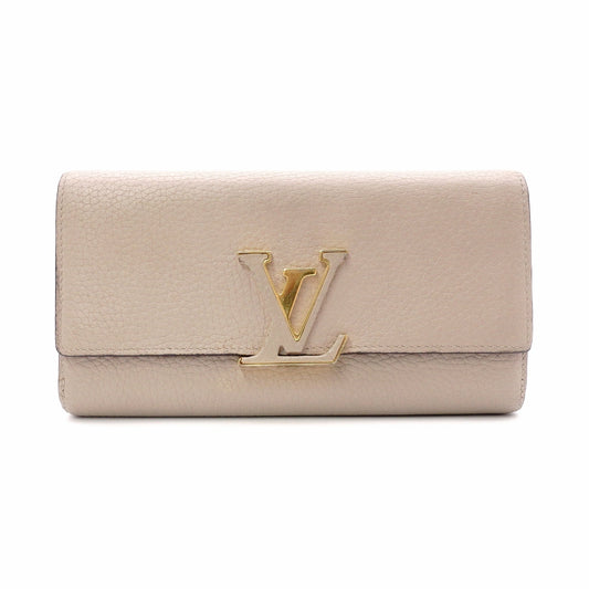LOUIS VUITTON Portofolio Capucines Long Wallet, Leather, Beige, LV Gold Hardware