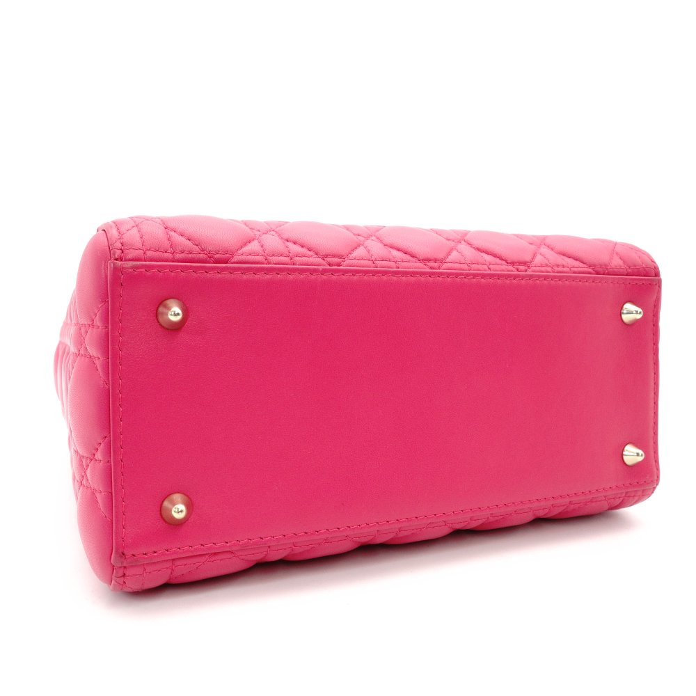 Christian Dior Lady Dior Handbag Pink Leather 2-Way Shoulder Gold Hardware Cannage R801703