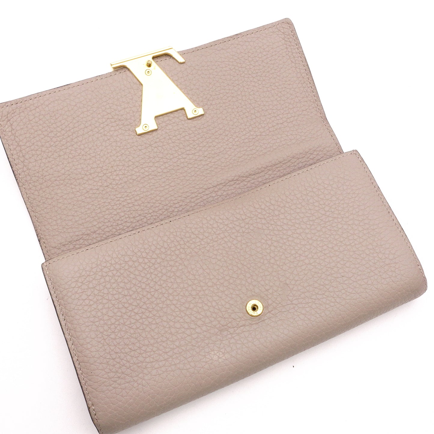 LOUIS VUITTON Portofolio Capucines Long Wallet, Leather, Beige, LV Gold Hardware