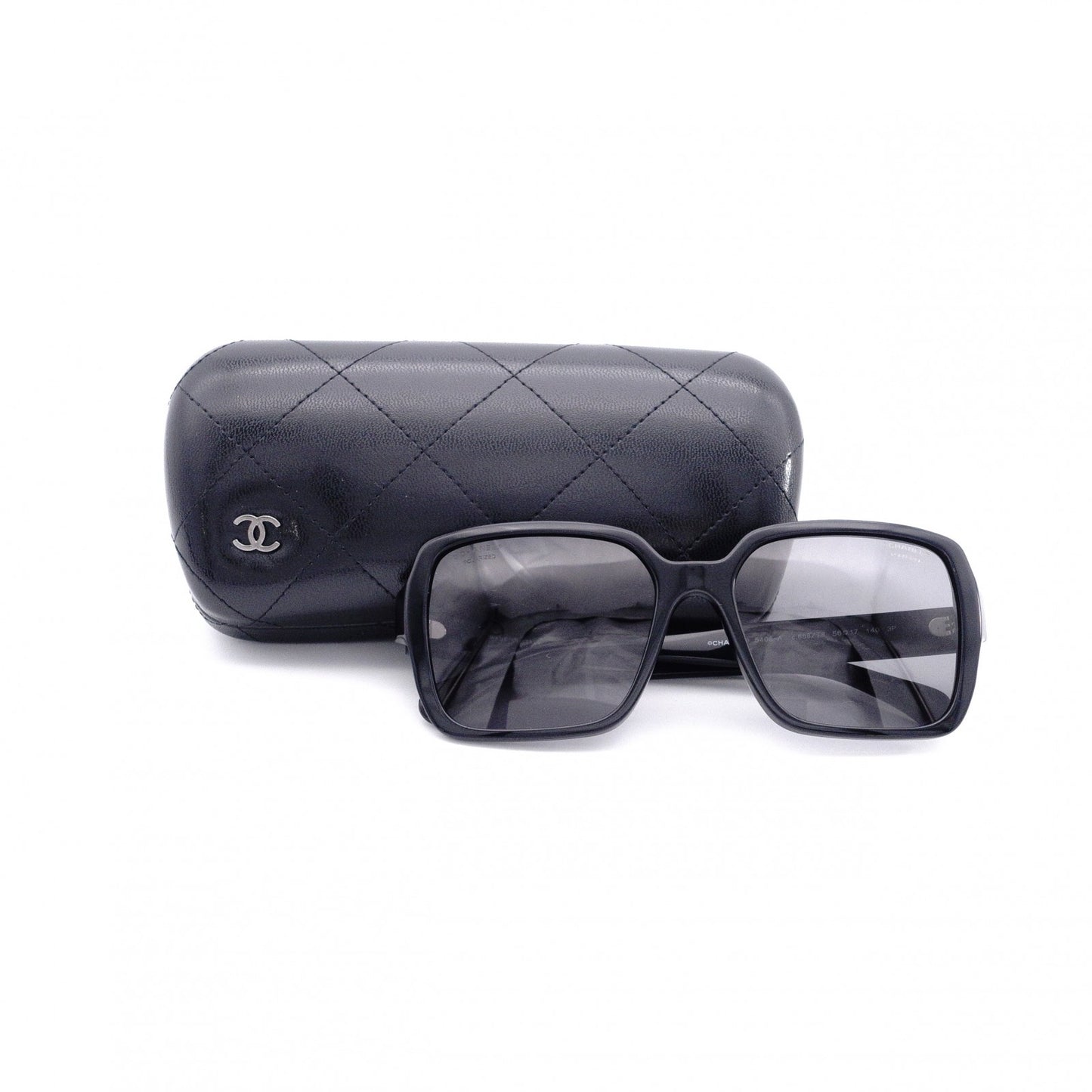 CHANEL Sunglasses, Plastic, Black, with Logo, Comes with Case