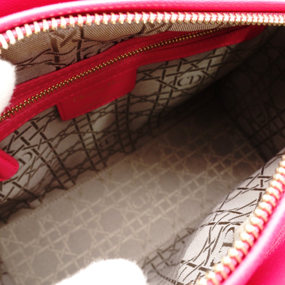 Christian Dior Lady Dior Handbag Pink Leather 2-Way Shoulder Gold Hardware Cannage R801703