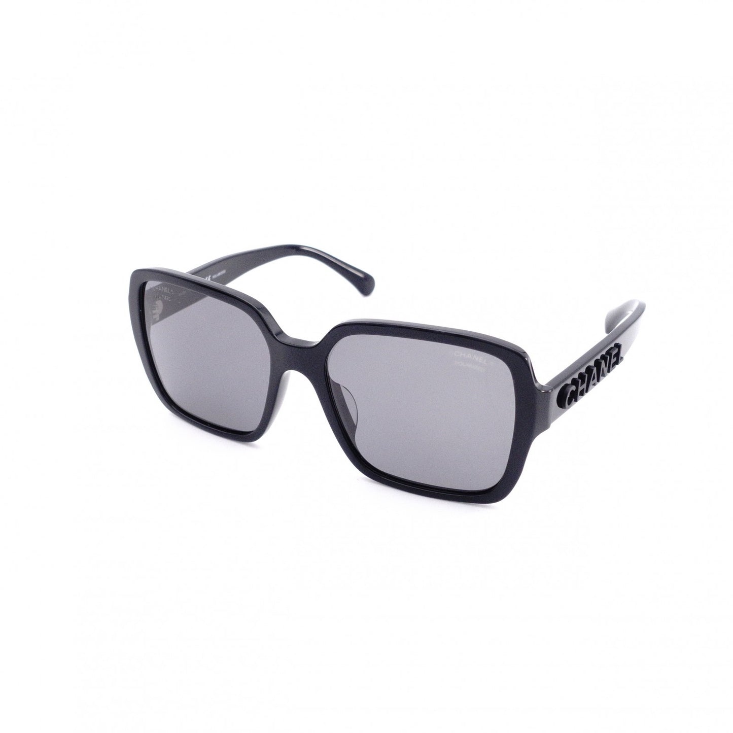 CHANEL Sunglasses, Plastic, Black, with Logo, Comes with Case